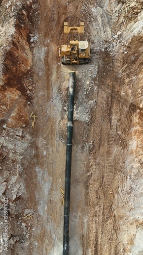 mountain construction drone view coniferous forest 4k. construction of gas pipelines in the mountains