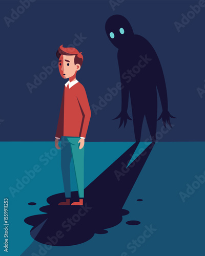 A dark shadow that follows someone around sapping all positivity from their being.. Vector illustration