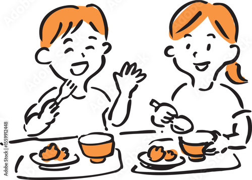 Happy Children Eating School Lunch Together
