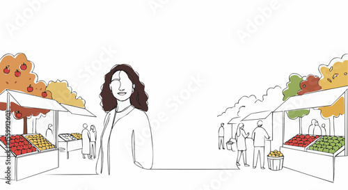 A woman strolling through a market.