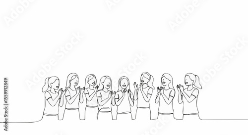 A group of girls are applauding and showing support with lines of illustration.
