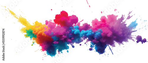 Rainbow Holi Festival Color Powder Explosion – Bright Multicolor Paint Dust Cloud Bursting on White Background with Energetic Vibe, Artistic Texture and Abstract Festival Design
