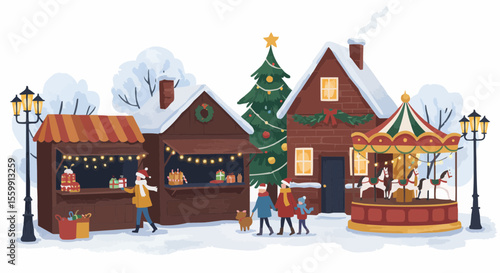 Christmas market festive scene, a joyful place to spend time with family.
