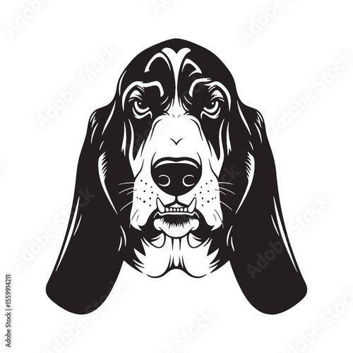 A unique Basset Hound digital black design, perfect for a distinctive canine silhouette - Basset Hound silhouette - Basset Hound Vector - Silhouette of Basset Hound - dog silhouette

