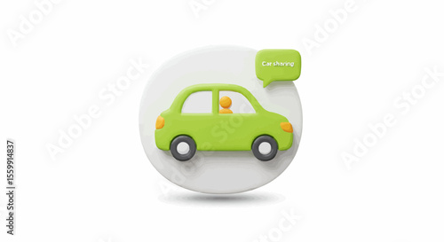 A charming green car illustration on a circular backdrop, suggesting a ride-sharing concept.