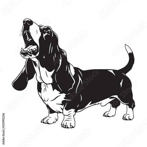A loyal Basset Hound black vector artwork, capturing the breed's endearing nature - Basset Hound silhouette - Basset Hound Vector - Silhouette of Basset Hound - dog silhouette

