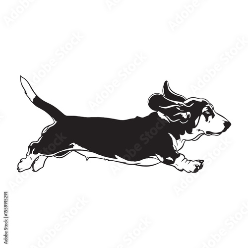 Featuring a distinct Basset Hound canine digital black silhouette, showcasing its unique form - Basset Hound silhouette - Basset Hound Vector - Silhouette of Basset Hound - dog vector

