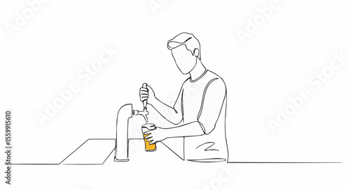 A bartender pouring a beer from a tap.