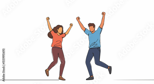 Joyful couple celebrating a victory.