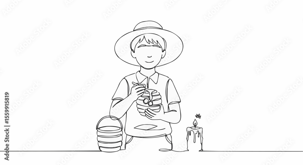 A young boy engrossed in the art of painting, surrounded by his creative tools. A young boy engrossed in the art of painting, surrounded by his creative tools.