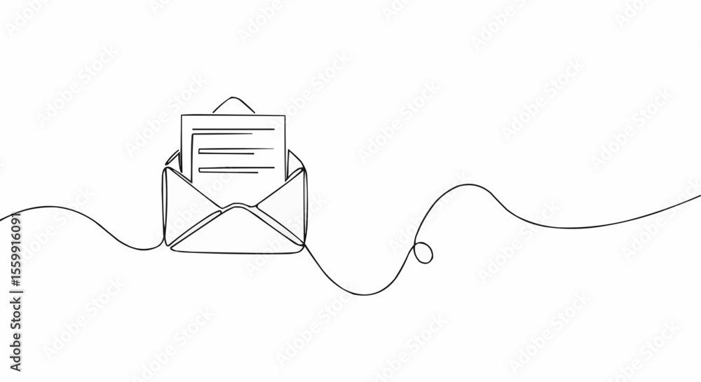 Obraz premium A simple line drawing of an open envelope with a letter inside.