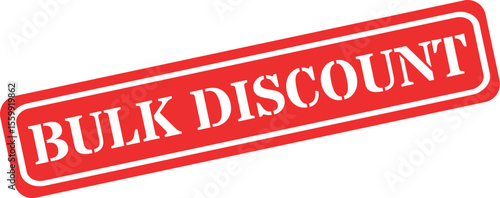 Red and white rectangular stamp advertising bulk discount savings