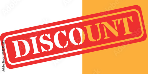 Bold red and yellow discount stamp with stenciled letters