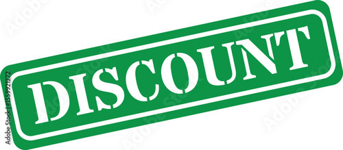 Bold green discount stamp with white text and border
