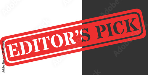 Red stamp with editor s pick text on a split background