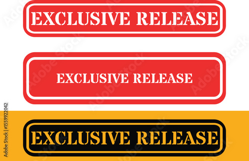 Bold red and black exclusive release signage with white text