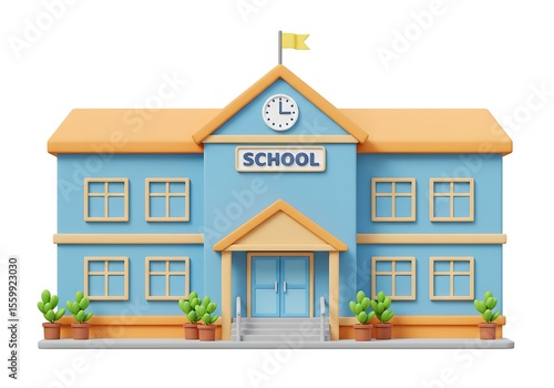 3d illustration of a school with classic architecture and windows