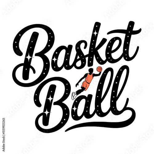 Graphic design featuring basketball player in action, emphasizing sport's energy and dynamics, suitable for athletic events or promotions