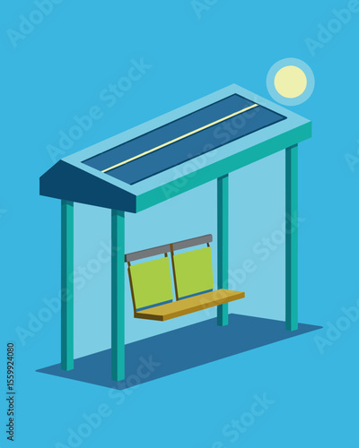 A practical and costeffective bus stop with solarpowered heaters installed to keep commuters warm during colder months.. Vector illustration