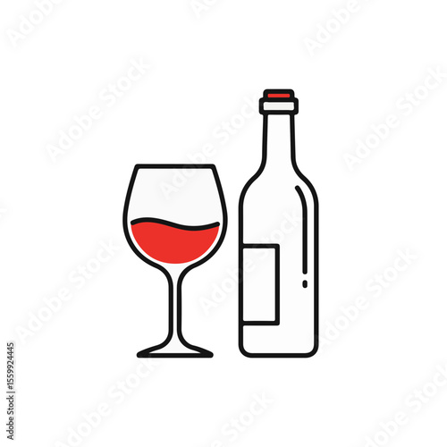 Wine glass and wine bottle.
