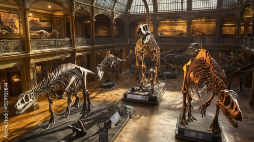 Fototapeta Naklejka Na Ścianę i Meble -  Dinosaur skeletons in a grand museum hall