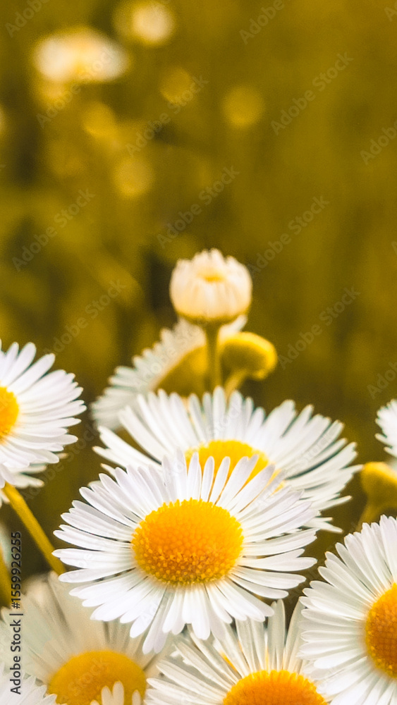 Obraz premium Close up of daisy flower in wild nature field. Daisy Meadow