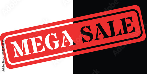 Bold red mega sale stamp over split black and white background