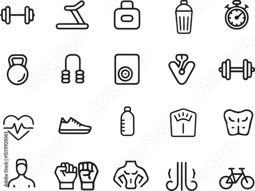 Fitness and Gym Icon Set Outline Vector Pack for Workout and Health Design
