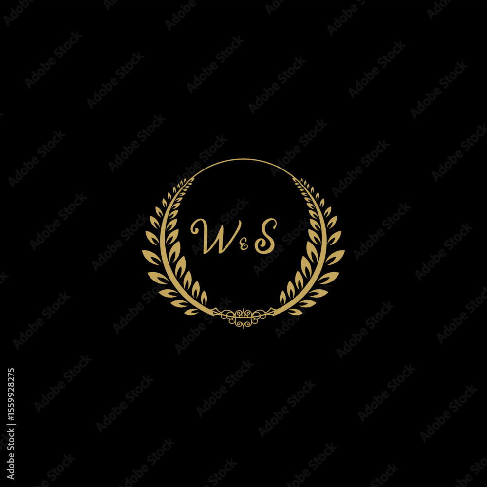 Naklejka premium WS beautiful feminine and elegant wedding monogram initial logo with circle floral gold