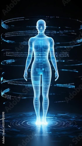 Holographic Woman Futuristic Technology Digital Human Body Scan A I Artificial Intelligence Cyberspace Network Interface Data Stream Virtual Reality Augmented Reality Sci Fi