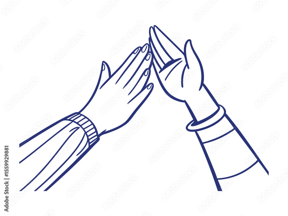 Obraz premium Praying Hands with Blue Sleeves Line Art Illustration