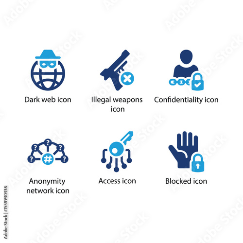 Dark web, Confidentiality, Anonymity network, Access, Blocked icon