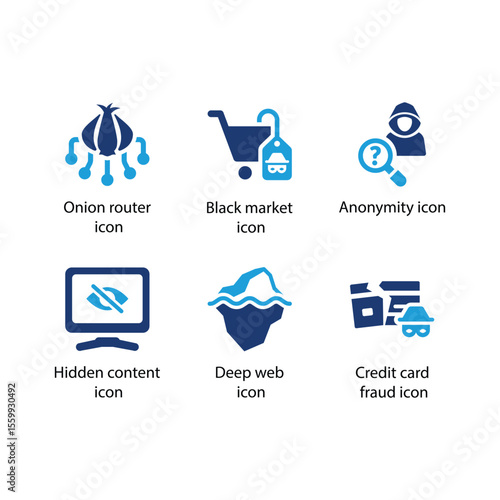 Onion router, Black market, Anonymity, Hidden content, Deep web, Credit card fraud icon