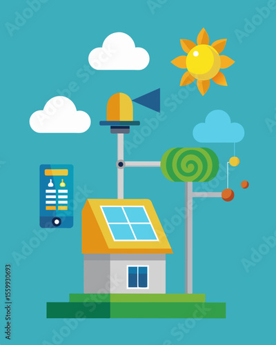 A solarpowered weather station that teaches students about meteorology and weather patterns by using renewable energy.. Vector illustration