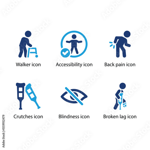 Walker, Accessibility, Back pain, Crutches, Blindness, Broken lag icon