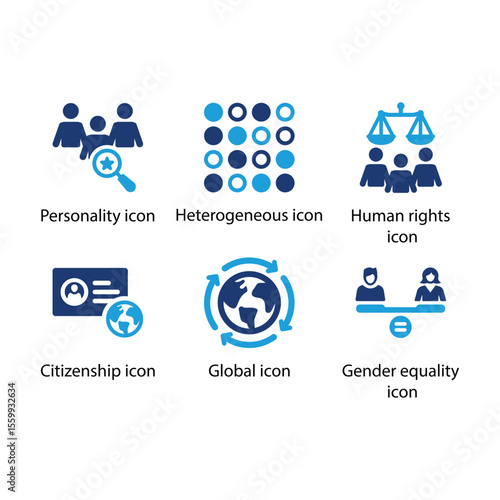 Personality, Heterogeneous, Human rights, Citizenship, Global, Gender equality icon