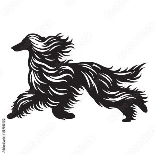 An iconic Afghan Hound representation, clearly identifying the beloved breed - Afghan Hound silhouette - Afghan Hound Vector - Silhouette of Afghan Hound - dog vector

