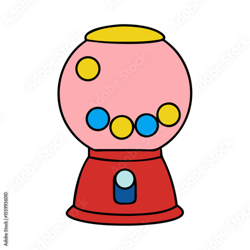 Cute cartoon gumball machine with colorful candy inside isolated on transparent background