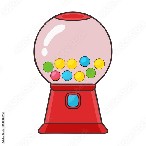Cartoon gumball machine filled with colorful candies isolated on transparent background