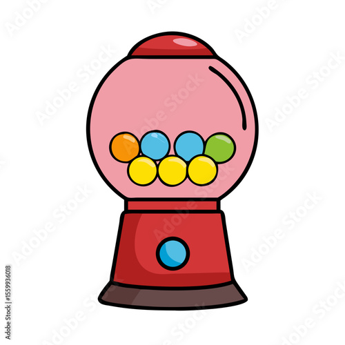Retro pink gumball machine filled with colorful candies isolated on transparent background