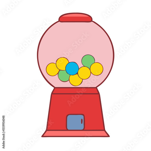 Retro red gumball machine filled with colorful candies isolated on transparent background