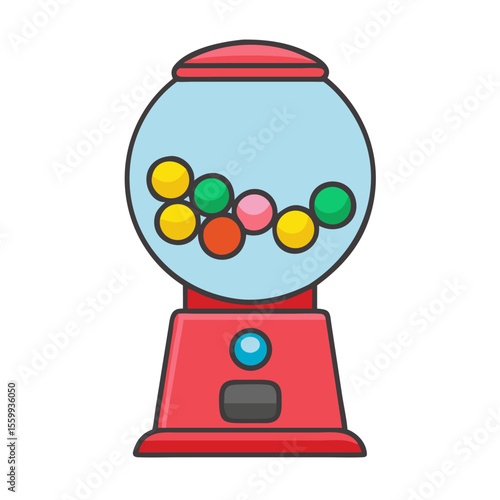 Retro red gumball machine filled with colorful candies isolated on transparent background