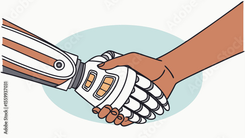 Technology automation bionic wearable ai Robot hand shaking human hand symbolizing