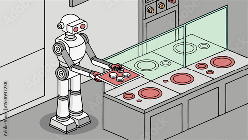 Robot robotics bionic augmented clean Futuristic robotic chef cooking with precis