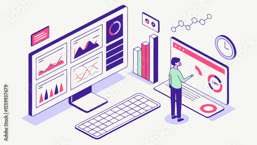 Design futuristic concept wearable robotics Data analytics dashboard concept isometric sty