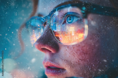 Wallpaper Mural City lights reflected in glasses while snow gently falls at night Torontodigital.ca