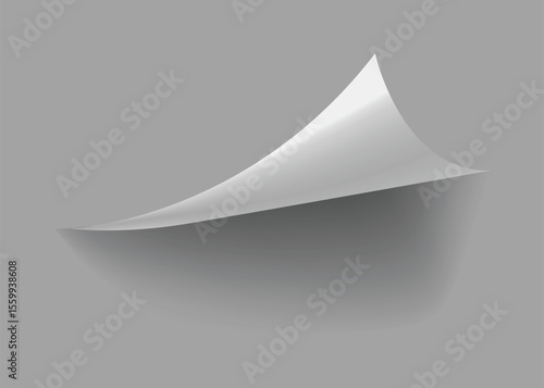 Curled paper corner. Curve page corner, page edge curl and bent paper sheet with realistic shadow. Paper corner fold isolated on white background