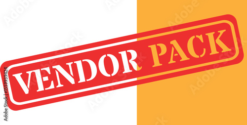 Red and yellow stamp graphic with the words vendor pack