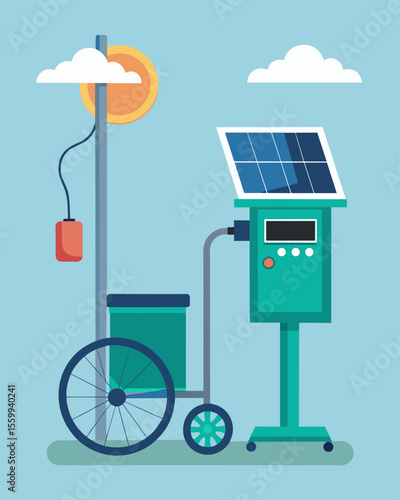 A sy and weatherresistant charging station utilizing the power of the sun to keep electric wheelchairs running smoothly.. Vector illustration