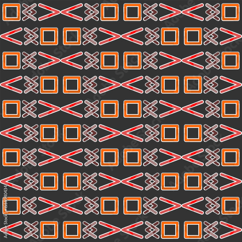 Seamless geometric layout featuring bold orange squares and dynamic red arrows on black, ideal for tech backdrops, digital visuals, or modern branding.